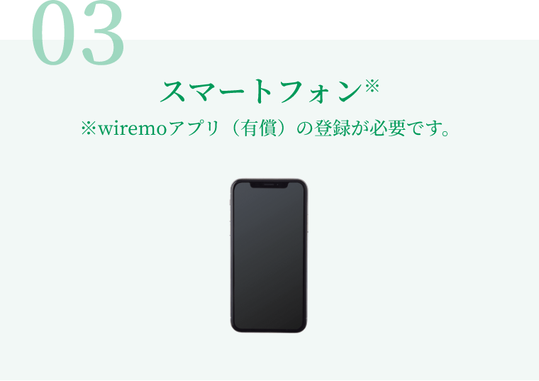 3.スマートフォン ※wiremo機能（有料）の登録が必要です